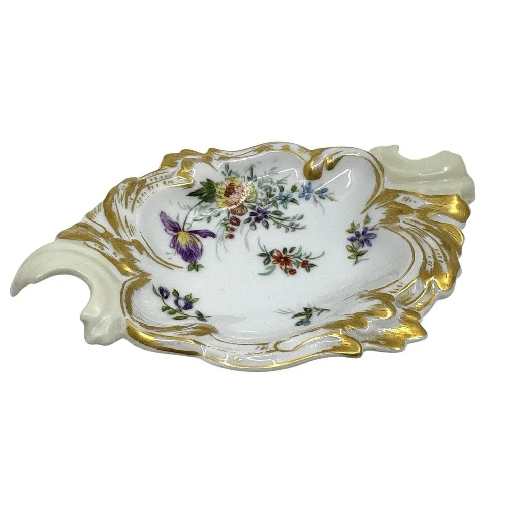 Antique T&V fine Porcelain Hand Painted Floral Scalloped Dish/ Catchall